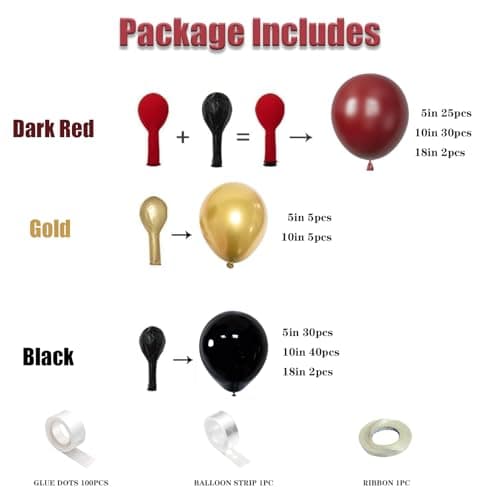 Red Black Gold Balloon Garland Arch Kit 139pcs Double Stuffed Latex Balloons for Gender Reveal Bridal Shower Anniversary Birthday Party Decorations - Thumbnail 2