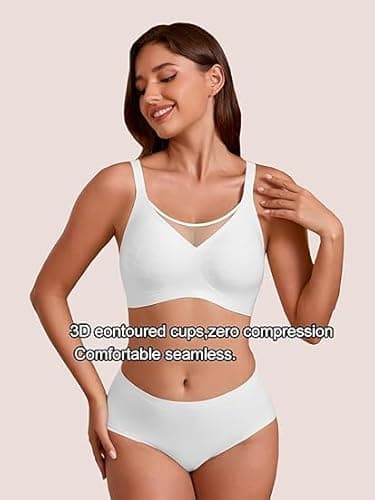 COCOMARTS Jelly Bras for Women No Underwire Push Up V Mesh Seamless Comfort Tshirt Bra Supportive Lift Bralette Everyday Bra White Small - Thumbnail 3