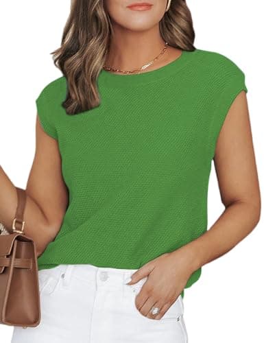 CiCiBird Women Summer Cap Sleeve Sweaters Knit Sleeveless Pullover Tank Tops 2024 Casual Trendy Clothes Kelly Green L - Image 1