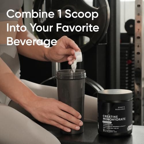 Sports Research® Creatine Monohydrate Powder w/Creapure® - Gain Lean Muscle, Improve Performance, & Support Workout Recovery* - 5g German Creatine · NSF Sport · Easy Mixing - 90 Servings (Unflavored) - Thumbnail 3