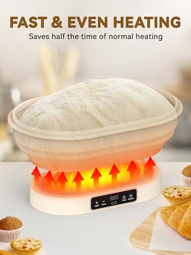 2L Heating Banneton Bread Proofing Basket, Upgrade Timer & 6 Temp Settings, Silicone Sourdough Bread Proofing Basket Set, Electric Thermostatic Banneton Basket with Display (Oval-A) - Thumbnail 4