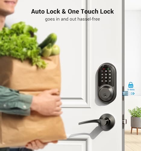 Veise RZ06B Smart Locks for Front Door, 2 Lever Handle Set, Keyless Entry Deadbolt, App Control, Electronic Digital Touchscreen Keypad, Auto Lock, IP54 Waterproof, Easy Installation, Matte Black - Thumbnail 3