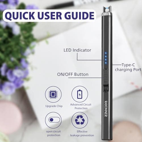 RAYONNER Rechargeable Electric Candle Lighter Windproof Plasma Arc Lighter for Deep Jars BBQ Camping Flameless Fire Starter Christmas Stocking Stuffers Gift (2 Pack - Black) - Thumbnail 4