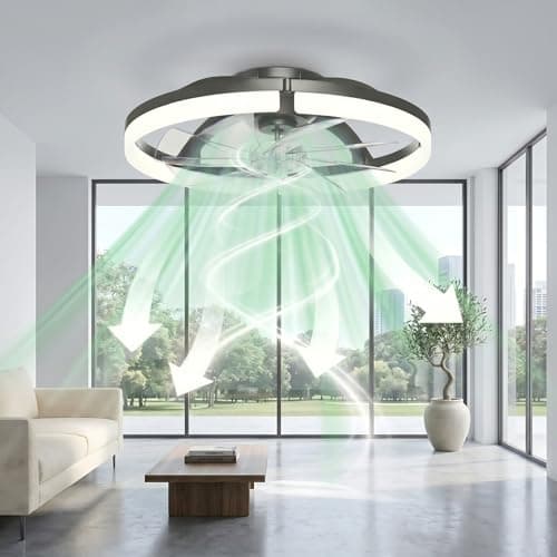 20" Ceiling Fan with Light, Flush Mount, Remote Control, Black - Thumbnail 6