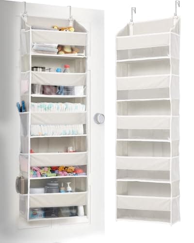 ULG 1-Pack Over Door Organizer with 5 Large Pockets 10 Mesh Side Pockets, 44 lbs Weight Capacity Hanging Storage Organizer with Clear Window for Bedroom Bathroom Kitchen, RV, Camper, Beige - Image 1