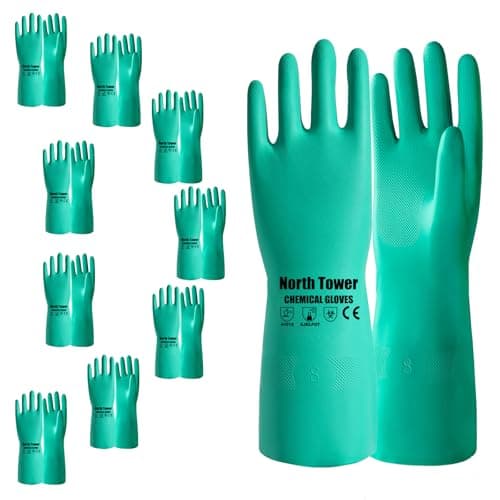 10 Pairs Heavy Duty Nitrile Chemical Resistant Gloves, 18mil,Reusable Latex Rubber Free Heavy Duty Gloves, Acid Alkali Oil Protection, Industrial Use and Household Cleaning, Non-Slip(Medium) - Image 1
