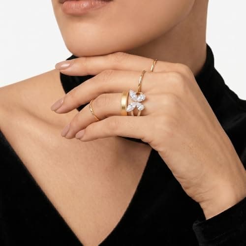 TOPROO 14K Gold Plated Butterfly Ring 925 Sterling Silver Hypoallergenic Statement Ring Daily Occasion Wear - Thumbnail 5