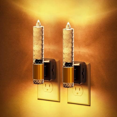JandCase Night Light, Flameless Candle Amber Night Lights Plug into Wall 2 Pack, Auto On/Off Light Sensor Crystal Dimmable LED Nightlight, 0-100LM Decorative nite Light for Adults Bathroom Hallway - Image 1