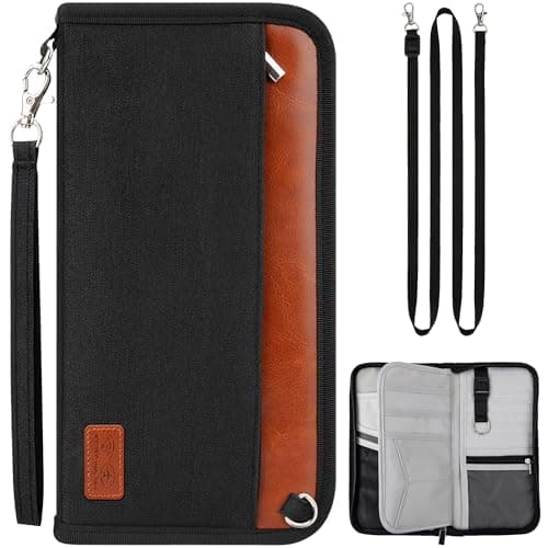 HOOMIL Family Passport Holder, Premium Travel Document Organizer Capacious RFID Passport Wallet, Supports 4-5 Passports, 9.8" x 5" - Black/Brown - Image 1