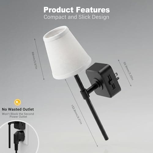 JandCase Night Lights Plug into Wall, Vintage Nightlights, Dusk to Dawn Sensor, 0-100LM Dimmable, Pleated Fabric Beige Lamp for Living Room Bedroom Hallway - Thumbnail 4