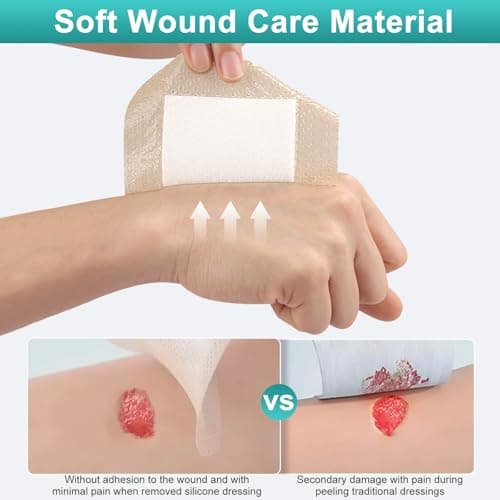 Silicone Foam Dressing with Adhesive Border 4“ x 4”,5 Packs Waterproof Silicone Bandages for Wounds Care, Large Self Adhesive Wound Dressing Bandage for Bed Sore - Thumbnail 5
