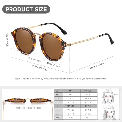 DTIUGUTAE Round Polarized Sunglasses for Women - Vintage Retro Circle Frame TR90 Lightweight UV400 Protection Brown Lens Medium Large Face - Thumbnail 6