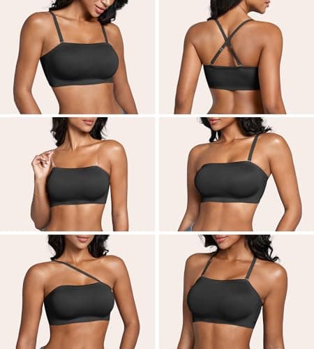 DEANGELMON Strapless Bra for Women Non-Slip Silicone Bandeau Bra Wireless Clear Straps Comfy Tube Top Bralette Black(1P1,XL) - Thumbnail 5