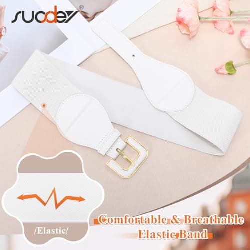 SUOSDEY Wide Waist Belt for Women Dresses Elastic Chunky Belt with Gold Buckle Fashion Thick Stretchy Ladies Belt - Thumbnail 5