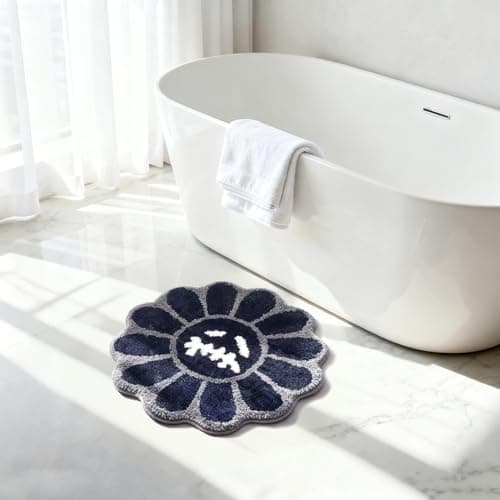 Shovagy Trippy Happy Face Rug Cool Rugs Tufted Quick Dry Bath Mats for Bathroom Non Slip Bath Mat Water Absorbent 2FT Navy Blue Bathroom Rugs Halloween Gothic Ghost Skull Horror Decor Carpet - Thumbnail 6