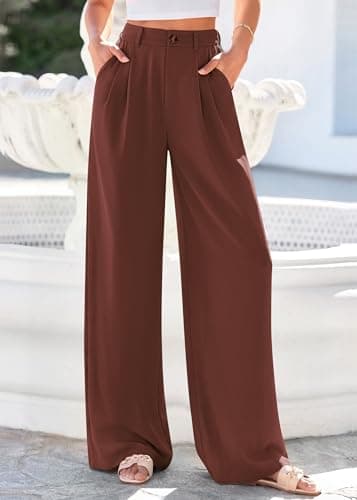 KIRUNDO Dress Pants Women 2026 Summer Polka Dot Palazzo Wide Leg Trousers Flowy Business Casual Slacks for Work with Pockets(Brown, XX-Large) - Thumbnail 3