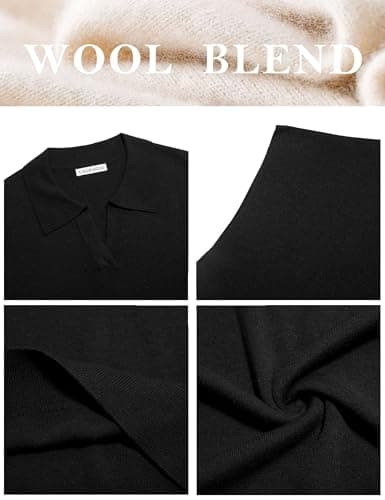 LaGracia Womens Cropped Short Sleeve Sweaters Business Casual Collared Polo Sweaters Lightweight Wool Blend Crop Tops Spring Summer Outfits Black S - Thumbnail 6