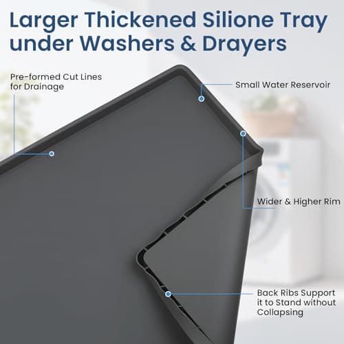 XHIKOWAT 33 X 30 inch Large Thickened Silicone Washing Machine Drain Pan with 1-1/5" Raised Edge, Leak Protection Anti-Vibration Non-Slip Washing Machine Tray for Washer Dryer Other Appliances - Thumbnail 2