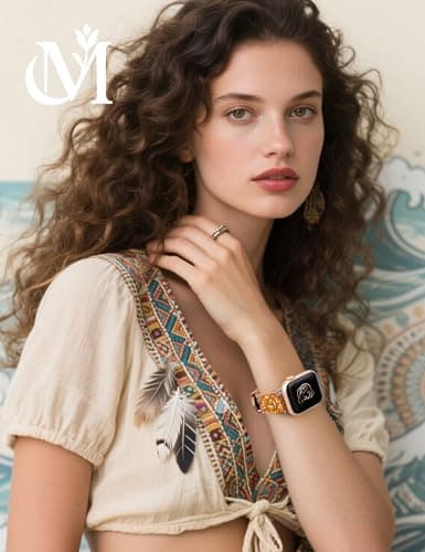 Moolia Floral Leather Band Compatible with Apple Watch Band 49/46/45/44/42mm Women, Cute Romantic Vintage Rose Pattern Strap for iWatch Series 11 10 9 8 7 6 5 4 3 2 1 SE/Ultra(1/2/3), Light Brown - Thumbnail 3