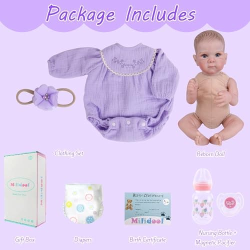 Milidool Lifelike Reborn Baby Dolls- 20Inch Cute Soft Vinyl Realistic Baby Doll Poseable Real Life Baby Dolls with Complete Accessories for 3+ Years Old Gifts - Thumbnail 6