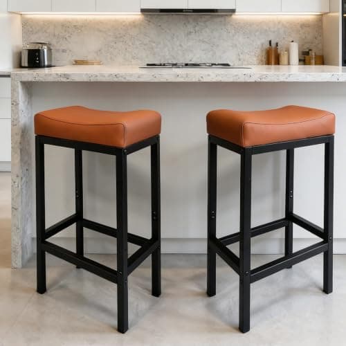 ZYFFHYLAI Set of 2 Backless Bar Stools 24 Inch, Modern Counter Height Stools with Soft Faux Leather Padded Saddle Seat, Heavy Duty 300LB Capacity for Kitchen Island(01brown-24 Inch) - Image 1