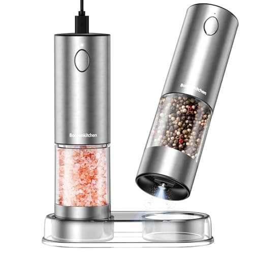 Bonsenkitchen Rechargeable Electric Salt and Pepper Grinder Set, USB-C Fast Charging Automatic Pepper Mill with LED Light, 95ml Large Capacity Salt Shaker with Adjustable Coarseness for Kitchen & BBQ - Image 1