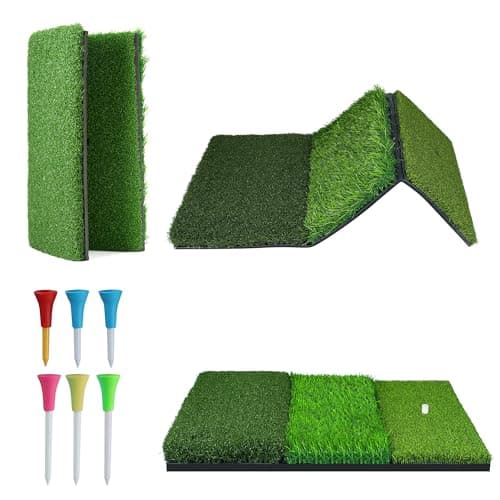 NEWCARE Golf Hitting Mat, 3-in-1 Foldable Grass Mat, Tri-Turf Practice Training Aid Batting Mat for Chipping Swing Detection Portable Accustrike Personal Driving Range for Indoor Outdoor