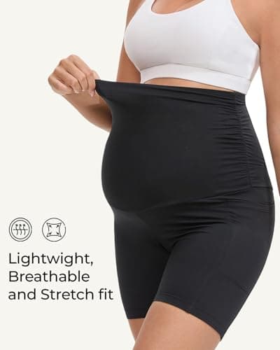 Fayefay Maternity Biker Shorts with Pockets - 6" Pregnancy Short Over The Belly for Women Yoga Workout Lounge Black X-Large - Thumbnail 4