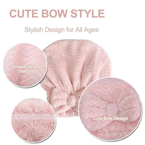 Jseng 3Packs Microfiber Hair Towel for Women - Quick-Drying, Super Absorbent Hair Wrap with Bow Design, Soft Hair Towel Turban for Curly Long Wet Hair - Thumbnail 5
