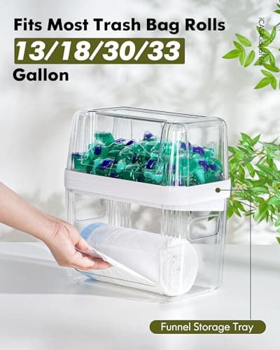 iCASA Trash Bag and Dishwasher Pod Dispenser - 3 in 1 Clear Storage Bins Holder for 13/30/33 Gallon Garbage Bags, Laundry Detergent Pods & Tabs, Under Sink Organizer for Kitchen and Laundry Room - Thumbnail 4