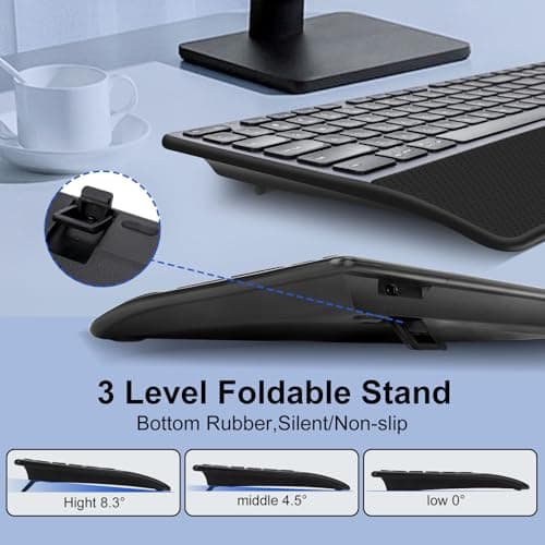 CITLLA Wireless Keyboard, Rechargeable Full Size Multi-Device Bluetooth Keyboard with Wrist Rest, 3-Level Backlit, for Computer, Laptop, Tablet, Smartphone, Office,（US Layout） - Thumbnail 5
