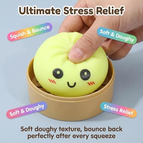 Dumpling Squishy Toy 2-Pack, Giant Dumpling Squishy Mystery Box, Surprise Fun Dumpling Stress Ball for Anxiety Relief & Focus, Bao Bun Sensory Fidget for Kids Teens Adults, Festival Gifts, Party Favor - Thumbnail 5