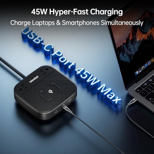 Teleadapt GaN Multi Charging Station 67W, 6 in 1 iphone Charger Station with USB Ports, 2AC Outlets, 1 USB A & 2 USB C Ports, Desktop Nightstand Power Station for iPhone14/13/12/Samsung/Android, Black - Thumbnail 4