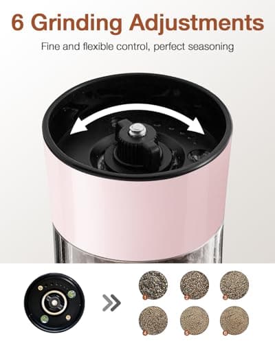 Gravity Electric Salt and Pepper Grinder Set 2-Pack, USB-C Rechargeable with LED Light, Automatic Stainless Steel Mills for Kitchen, BBQ, Dining Table & Gifts - Petal Pink - Thumbnail 4