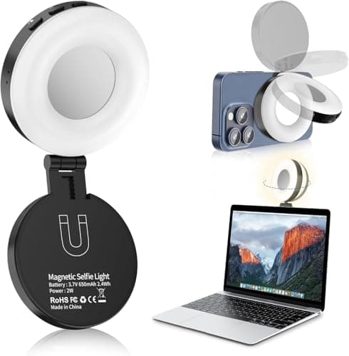 Magnetic Selfie Light, Phone Selfie Ring Light Compatible with iPhone Magsafe, 3-in-1 Magnetic Beauty Selfie Light for Phones with Mirror for Selfies/Photography/TikTok/Zoom Calls/Video Conference