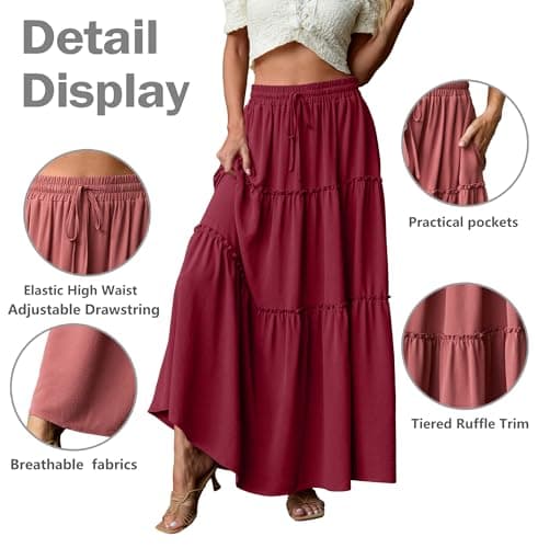 Lepunuo Floral Long Skirts Womens Casual Boho High Waisted Spring Skirts Trendy Cute Skirts with Pockets - Thumbnail 3