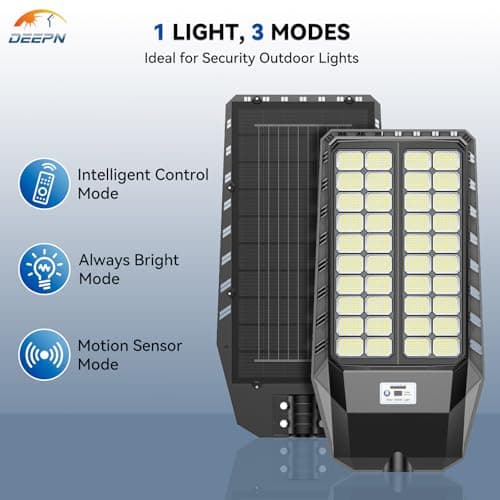 Deepn 10000W Solar Street Lights Outdoor, Commercial Solar Lights with Motion Sensor Outdoor Lighting & Dusk to Dawn Flood Light, IP67 Waterproof LED Lights for Yard, Street, Parking Lot, 2 Pack - Thumbnail 4