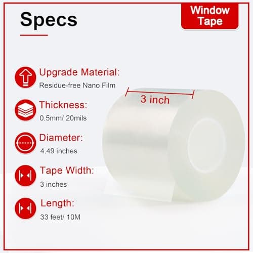PackYard Transparent Window Weather Sealing Tape 3 Inch x 33 FT Weather Stripping Residue-Free Clear Window Insulation Caulk Tape for Shower Glass Gaps and Clear Doors Windows Windproof - Thumbnail 2