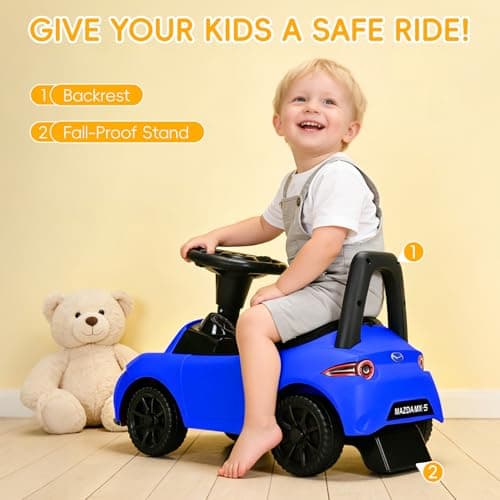 HEIMILI Mazda Licensed Kids Push Car, Toddler Ride On Toy with Anti-Slip Wheels & Safety Bumper Guards, Foot to Floor Toy for Indoor & Outdoor (Blue) - Thumbnail 2