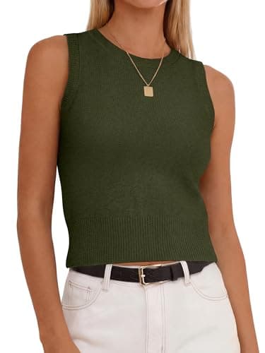 ANRABESS Women’s Tank Tops,Wool Blend Soft Summer Cropped Sweaters,Fitted Sleeveless Business Casual Shirts for Travel Work Army Green X-Large - Image 1