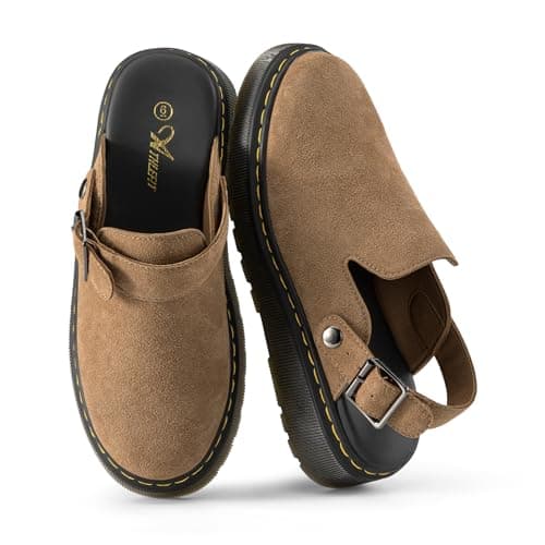 Athlefit Women's Clogs Shoes with Back Strap Comfortable Latex Footbed Slip-On Adjustable Slingback Mules Zapatos para Mujer Brown