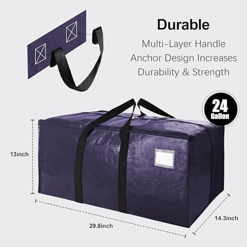 VELVETSURE 12 Pack Heavy Duty Large Moving Bags W/Backpack Straps - Strong Handles & Zippers, Storage Totes, Fold Flat, Alternative to Moving Box and Storage Bin, Semi-Transparent+Blue+Black - Thumbnail 2