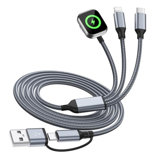 Travel Cruise Essentials,3 in 2 Multi Charging Cable for iWatch Charger/IP/USB C,Braided USB A/C Cable Designed for Multiple Devices,Compatible with iWatch Ultra/SE/11-1 & iPhone 17-11,Gray(5FT)