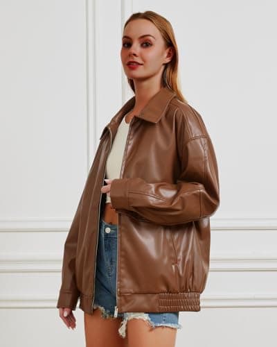 Keoouure Leather Jacket Women Oversized Faux Jacket Fall Fashion Motorcycle Coat 2026 Outfits Clothes Y2k Tops - Thumbnail 4