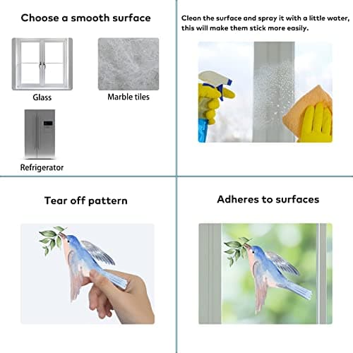 79 PCS Spring Window Clings,Spring Flower Window Clings for Glass Windows,Double-Sided Birds Floral Butterfly Window Stickers for Spring Decor (9 Sheets) - Thumbnail 6