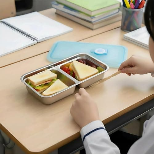 luperasol 6 Pack Stainless Steel Snack Containers with Silicone Lids, Grab and Go Stainless Steel Double Compartment Lunch Box Reusable Home, Travel With 100PCS Mini Bamboo Forks - Thumbnail 6