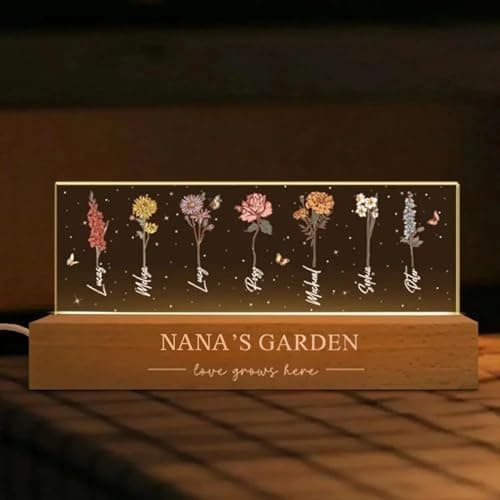 CraffBase Personalized Birth Month Flower Night Light for Mom Custom Name Acrylic Sheet LED Light Mom's Garden Birth Flower Sign Perfect Birth Flower Gift for Mom Birthday Mother's Day - Thumbnail 2