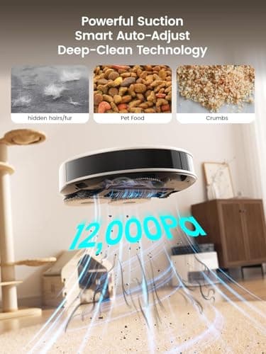 Lefant Robot Vacuum and Mop, 12000Pa Suction, 90-Day Self-Emptying, Obstacle Avoidance, Auto Mop Washing&Drying, All-in-One for Pet Hair Carpet, 5G WiFi Alexa/APP/iWatch Control, M3 - Thumbnail 4