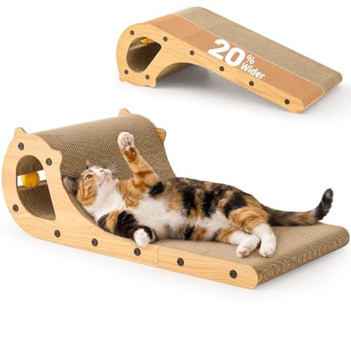 ZOMISIA Cat Scratcher Bed, 2 in 1 Cardboard Scratching Board for Indoor Cats, Scratch Couch Lounge with Bell Ball Toy for Double-Sided Usability