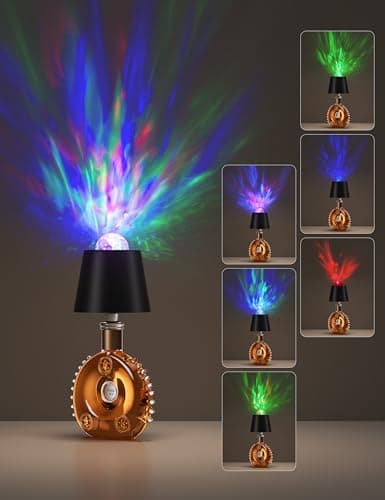 Joyzy Table Lamp with Projector Lighting, Wireless Wine Bottle Lamps Rechargeable Wine Bottle Lights Water Wave Ripple Projection Liquor Bottle Room Decoration Light Ambient for Bar Restaurants - Thumbnail 2